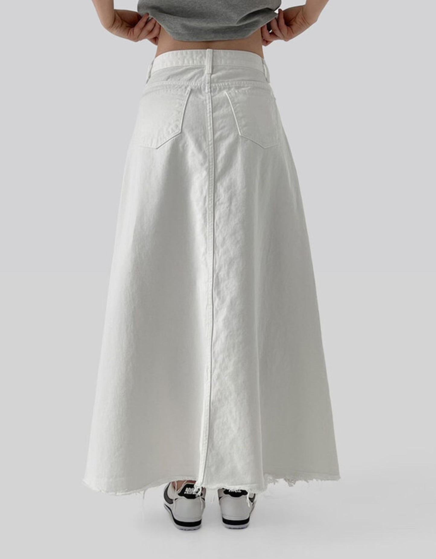🆕 Frayed Off-White Denim Maxi Skirt