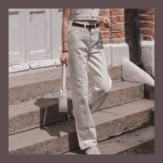 [ 高級感~ 象牙白高腰直筒褲 ] White House High-waist Straight Jeans
