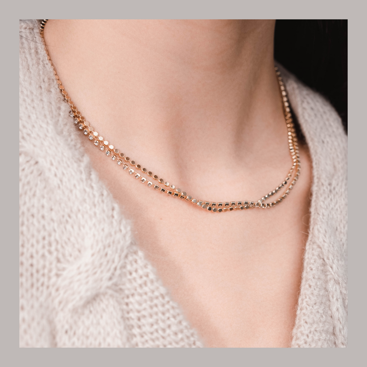 Double Chain Sparkle Necklace - Gold