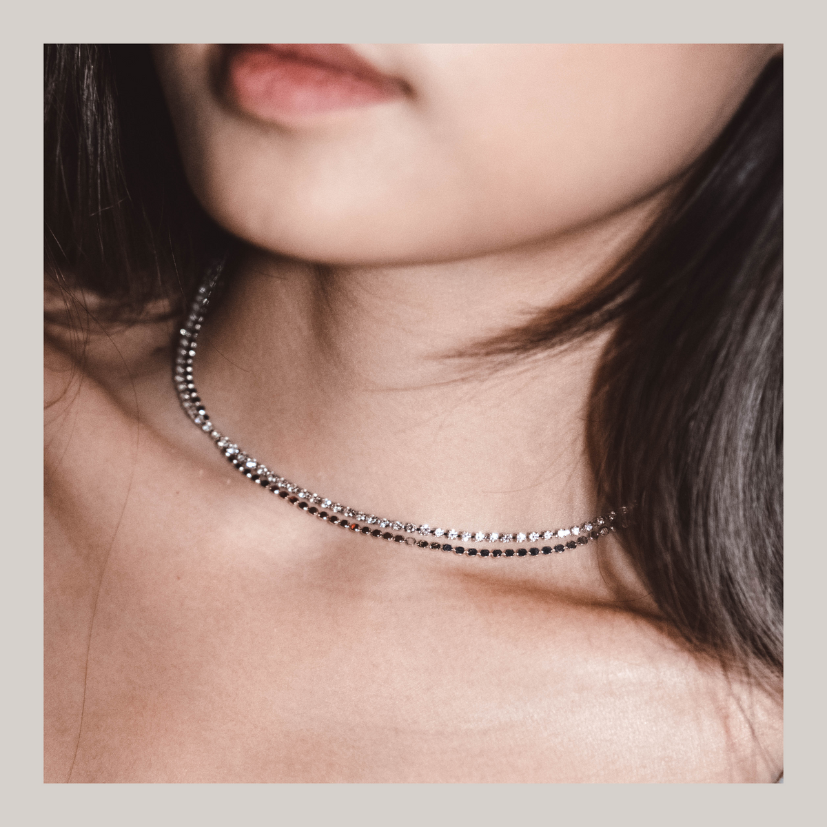 Double Chain Sparkle Necklace - Silver