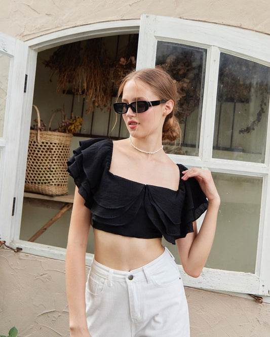 Dear Ruffle Off-shoulder Top - Black