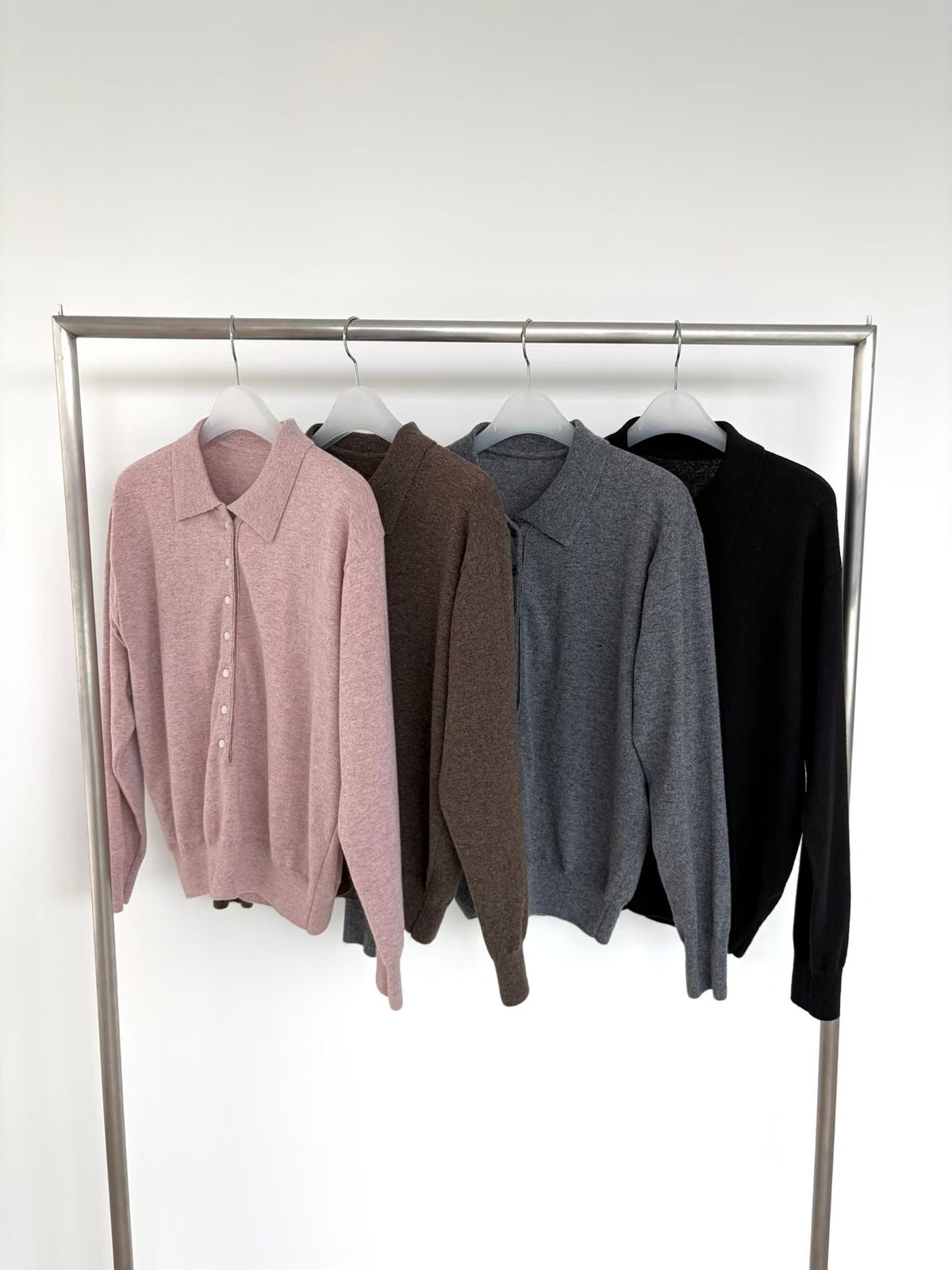 Collared Button-Front Fine Knit Sweater - 4 colours