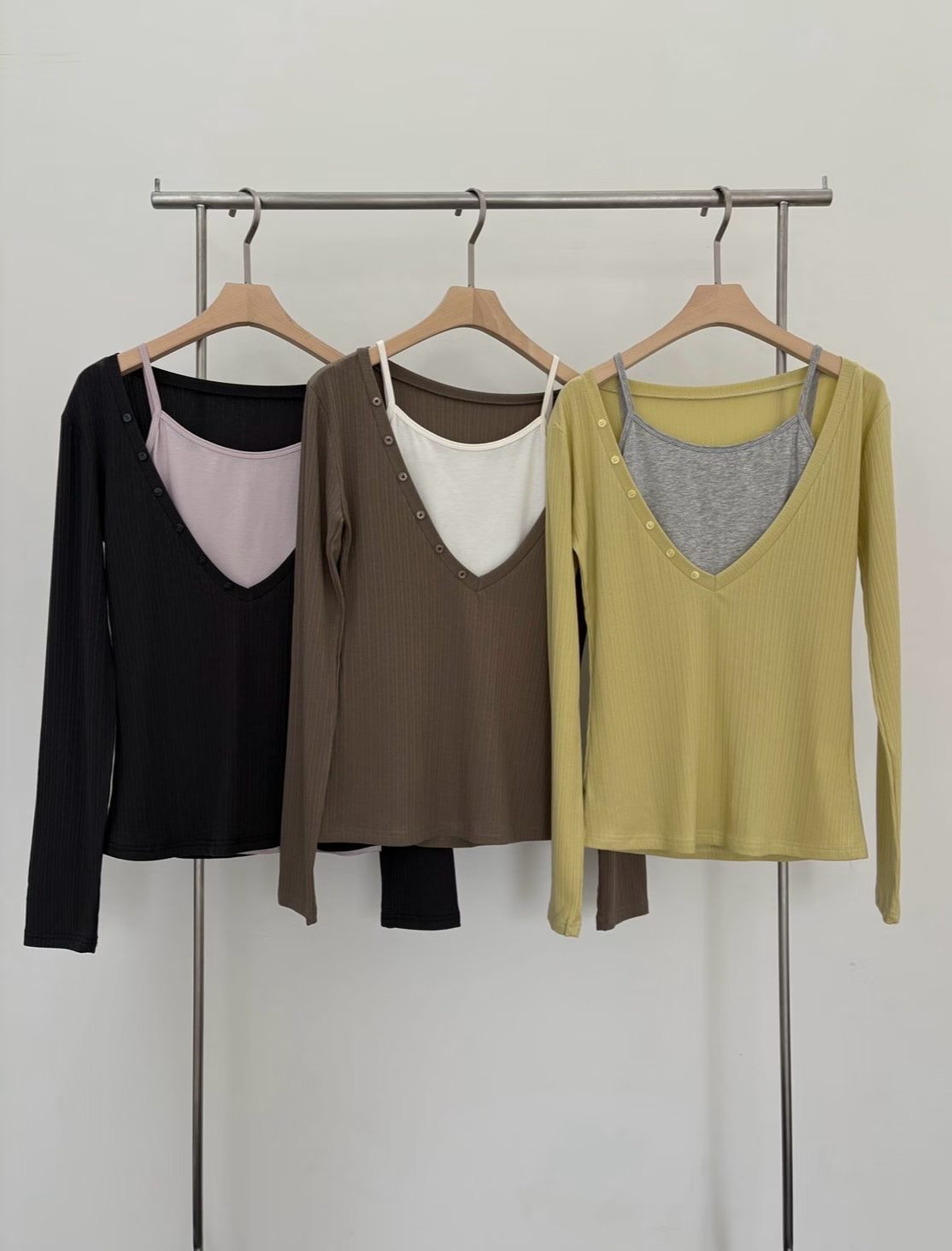 Layered V-Neck Ribbed Top - 3 colours