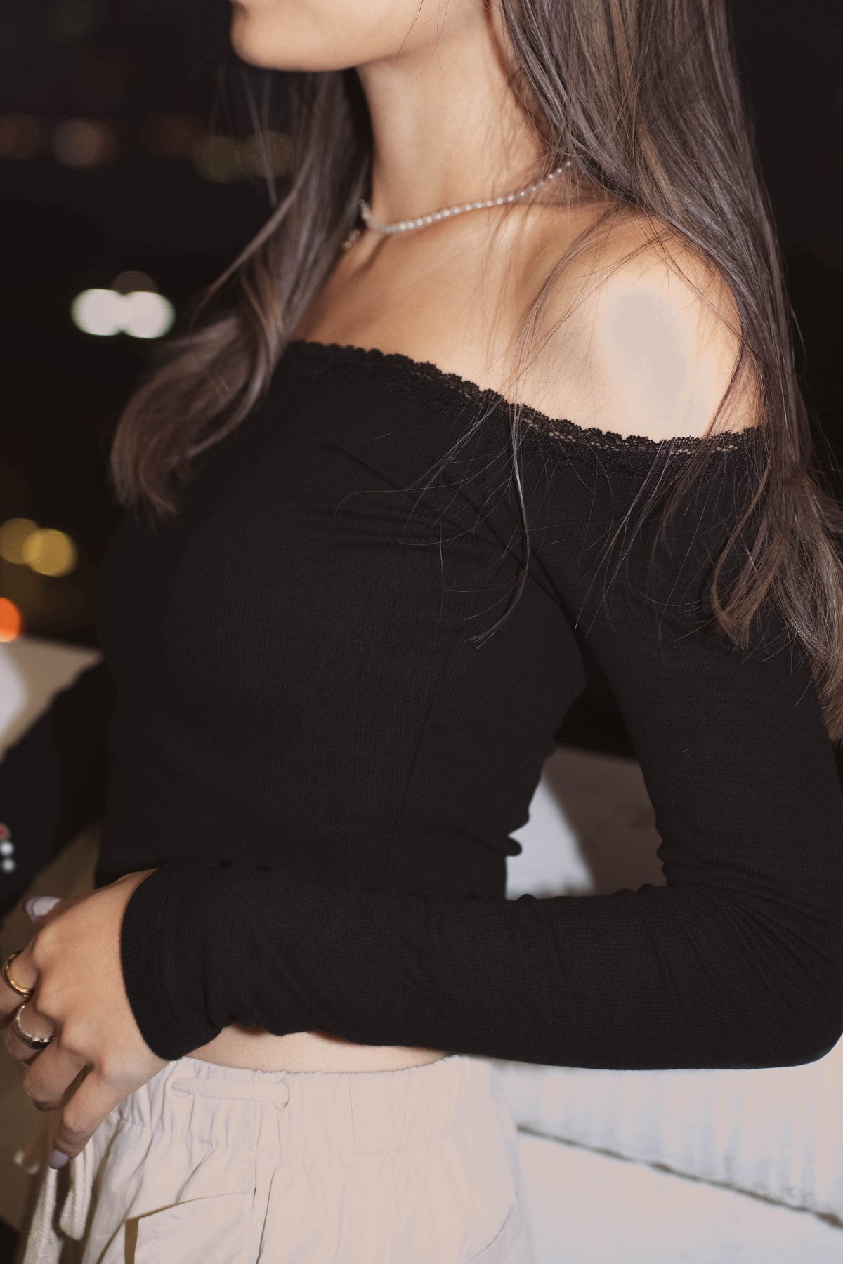 Pretty Lace Off Shoulder Skinny Top