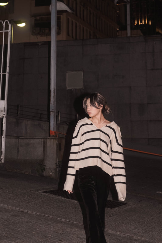 <SALE> Over Collar Oversized Sweater Stripes