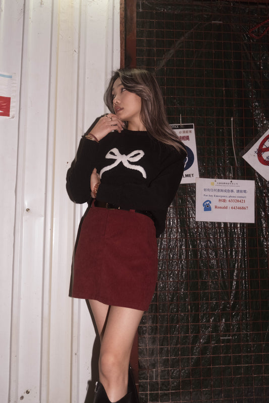 Corduroy A Line Skirt - Burgundy
