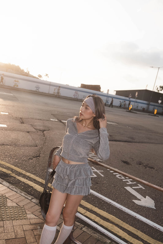 Velvet Zip Up Hoodie Cropped - 4 colours