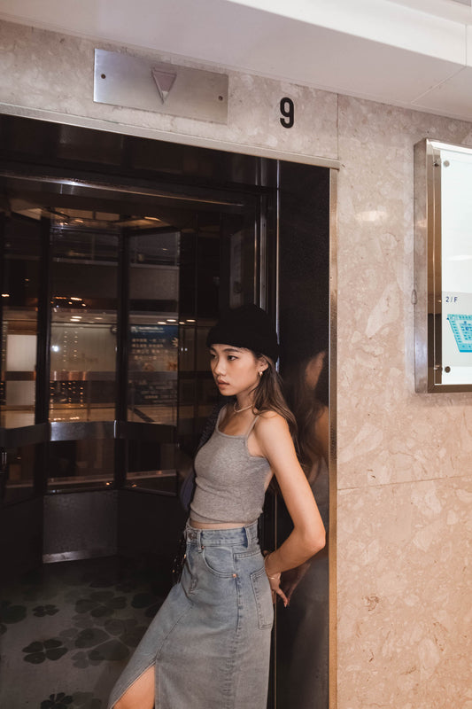 Brimming Denim Column Skirt