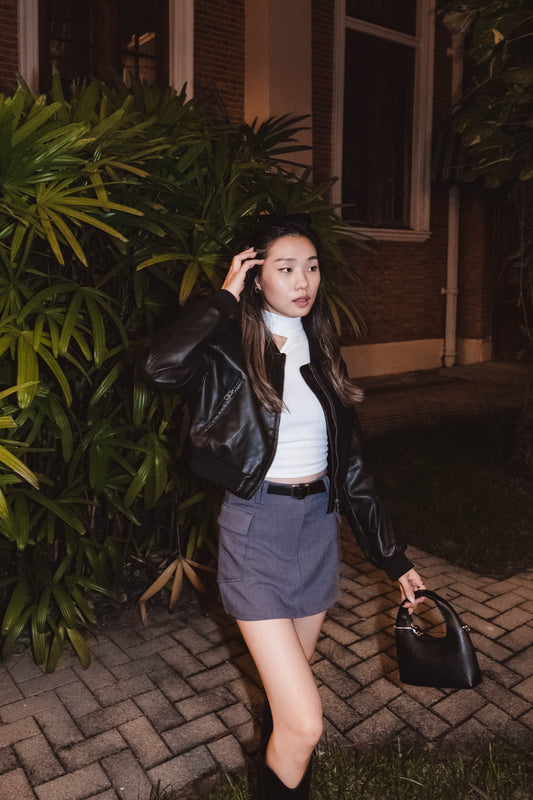 Faux Leather Bomber Jacket