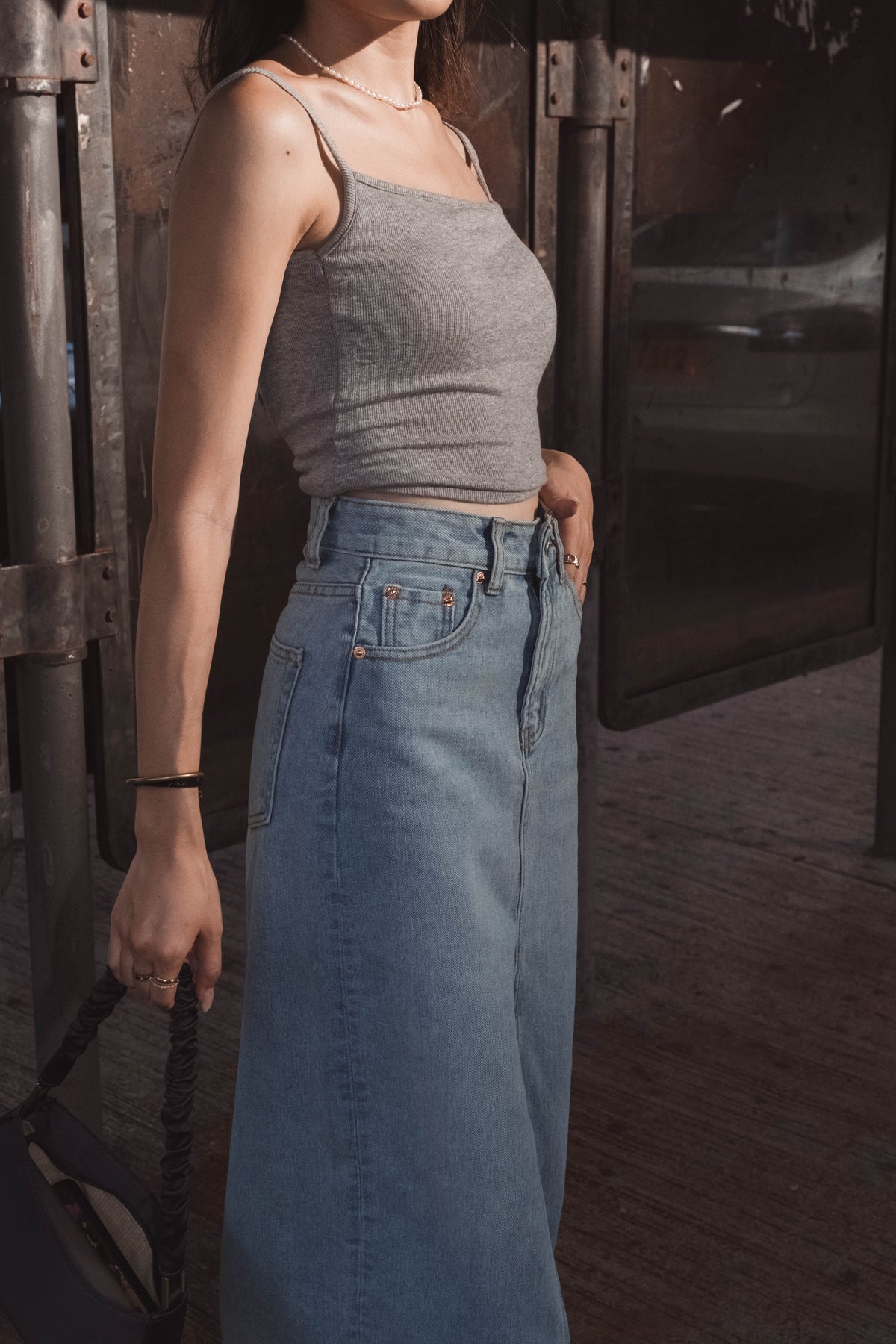 Brimming Denim Column Skirt
