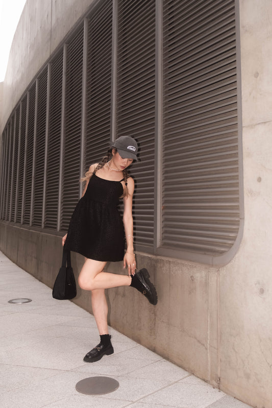 <SALE>Bouquet Mini Flared Dress - Black
