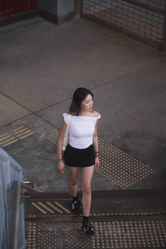 <SALE> Asymmetric Ruched Top - White