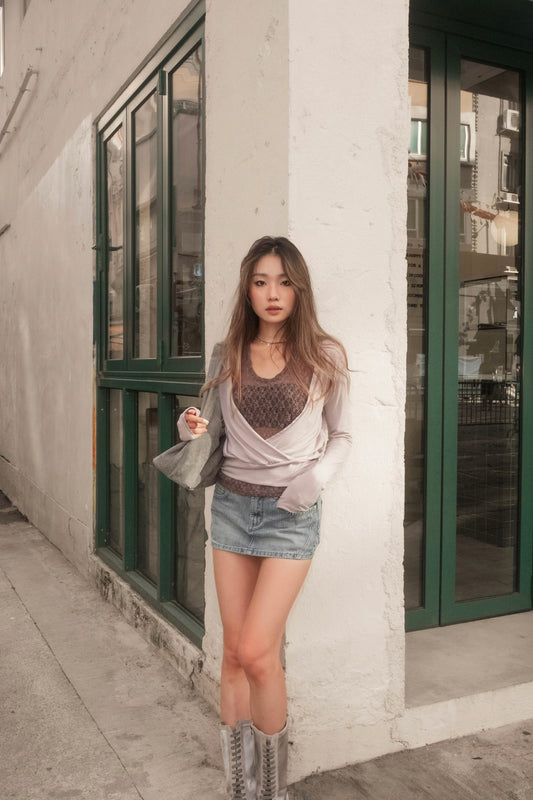 Lace-Trim Layered Wrap Top - 3 colours