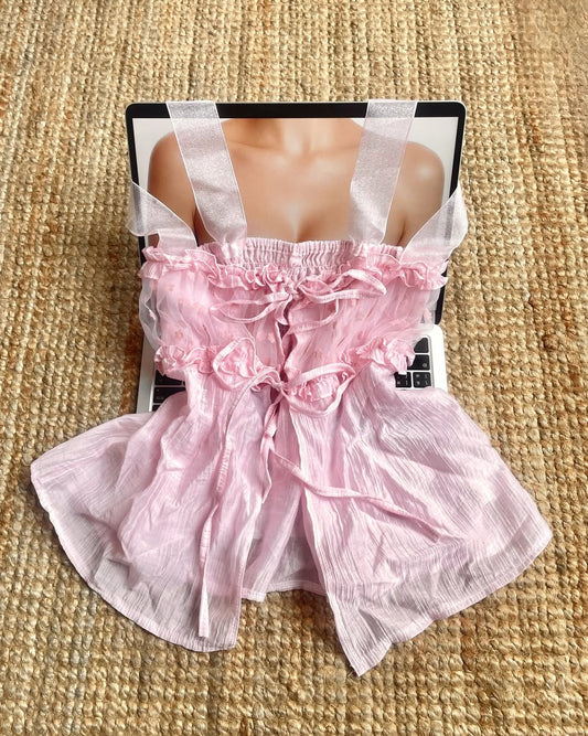 ๐ Hailey Ruffle Bow Babydoll Top - 3 colours