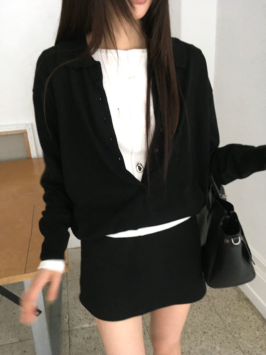 Collared Button-Front Fine Knit Sweater - 4 colours