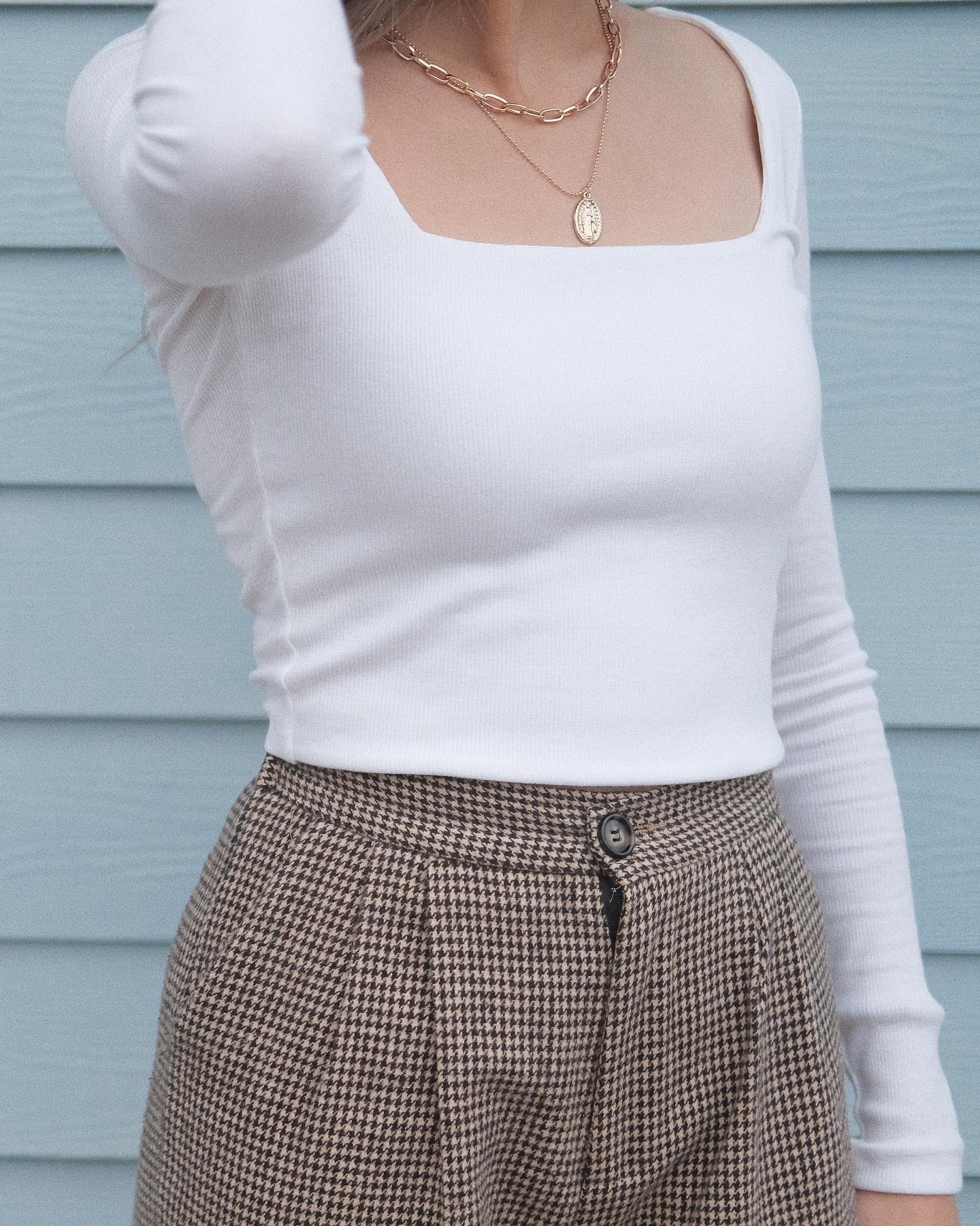 Double Layer Square Neck Top - White