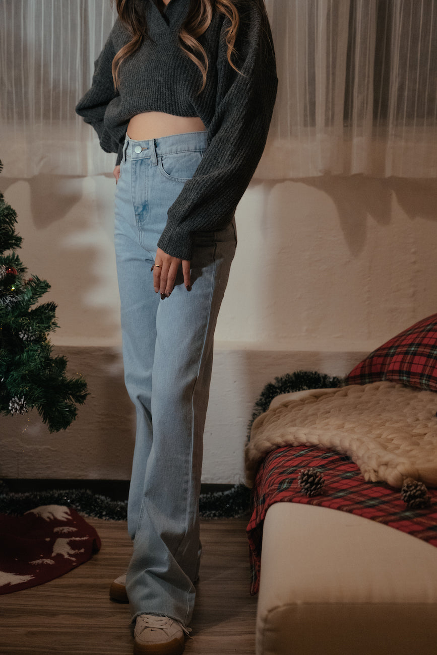 More Wild High Rise Wide Leg Jeans - Light Blue
