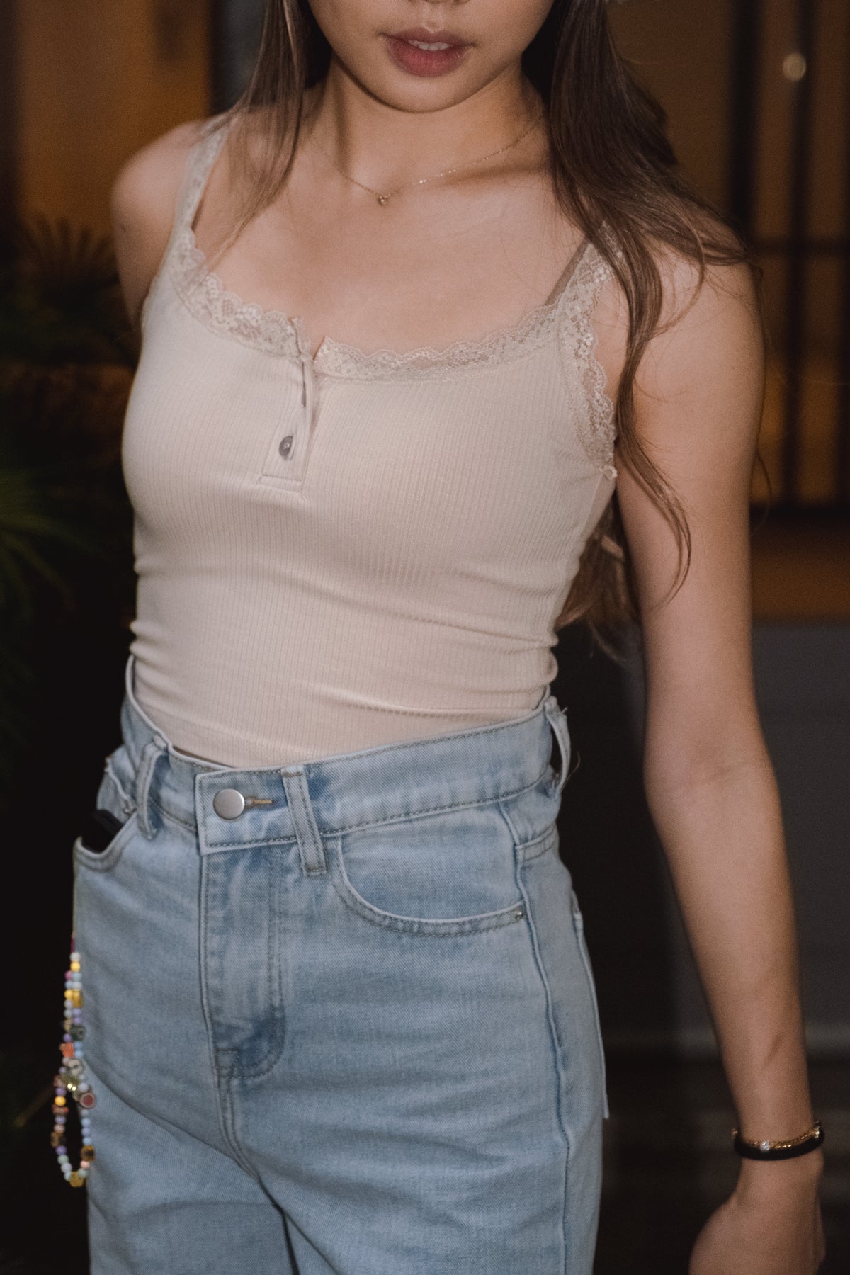 Babe Girl Lace Cami - Beige
