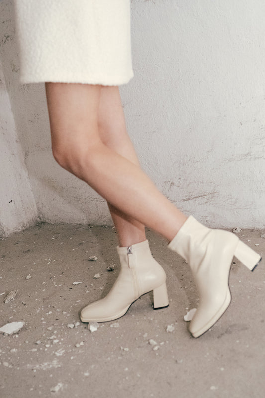 Glassy High Heel Ankle Boots - Ivory
