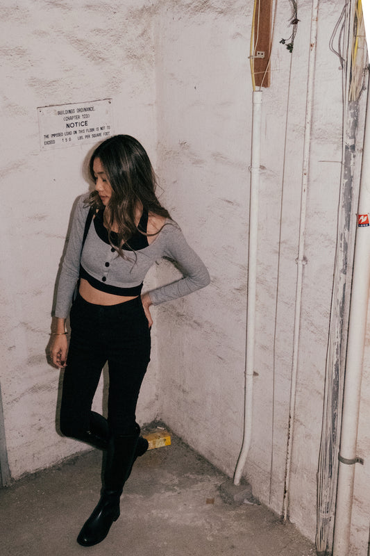 Double Shot Two Layers Top - Grey/Black