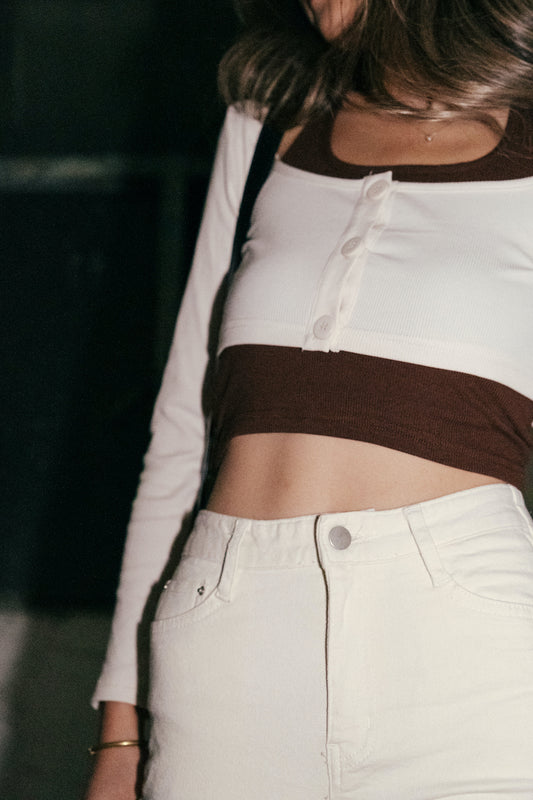 Double Shot Two Layers Top - Beige/Brown