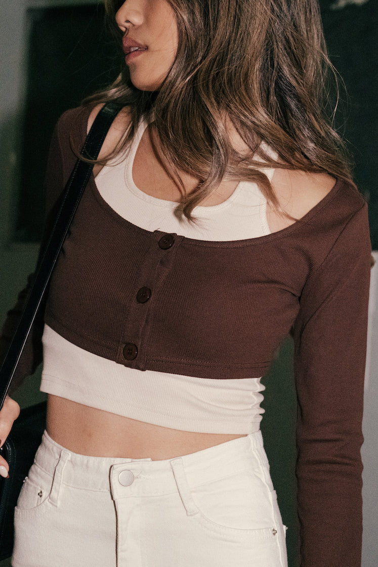 Double Shot Two Layers Top - Beige/Brown