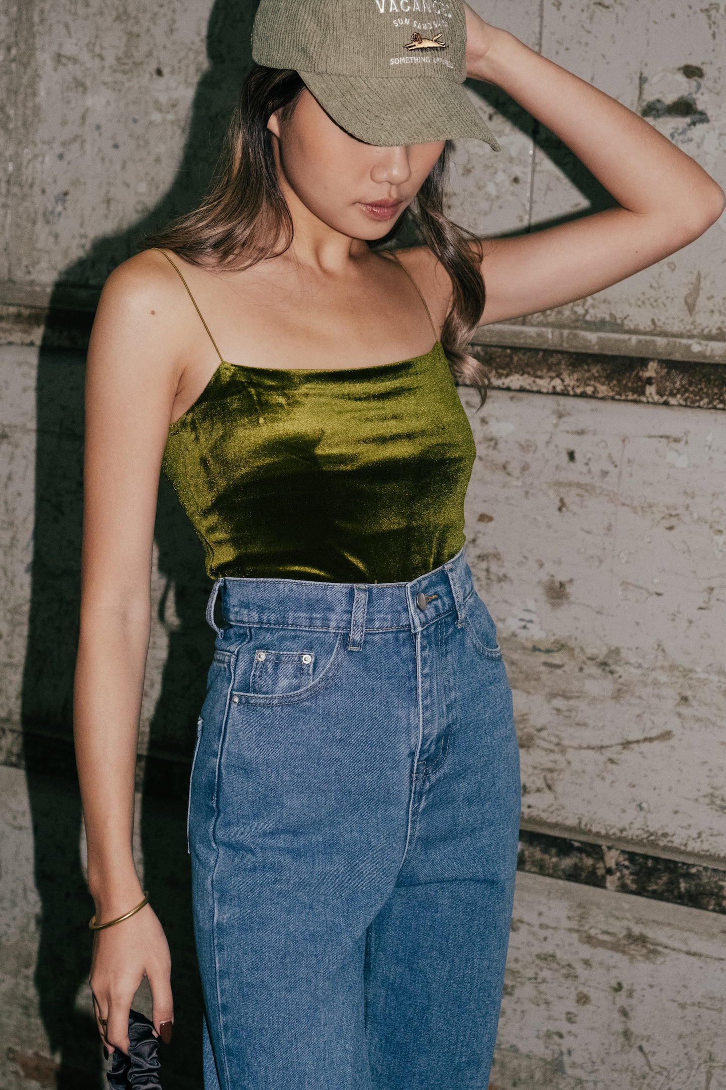Cutie Velvet Cami Top - Olive