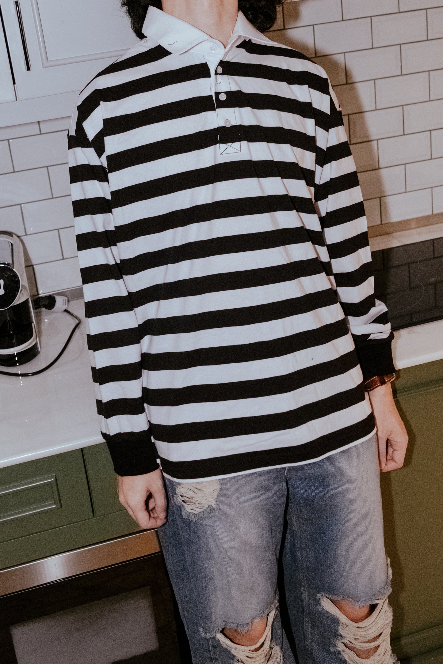 Polo Collar Basic Stripes Tee
