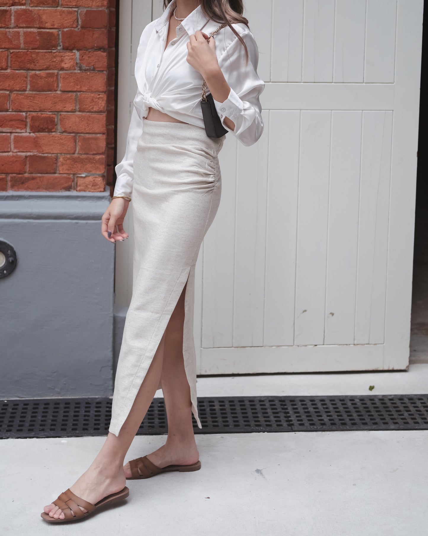 Somewhere Around Linen Midi Skirt