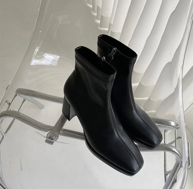 Glassy High Heel Ankle Boots - Ivory