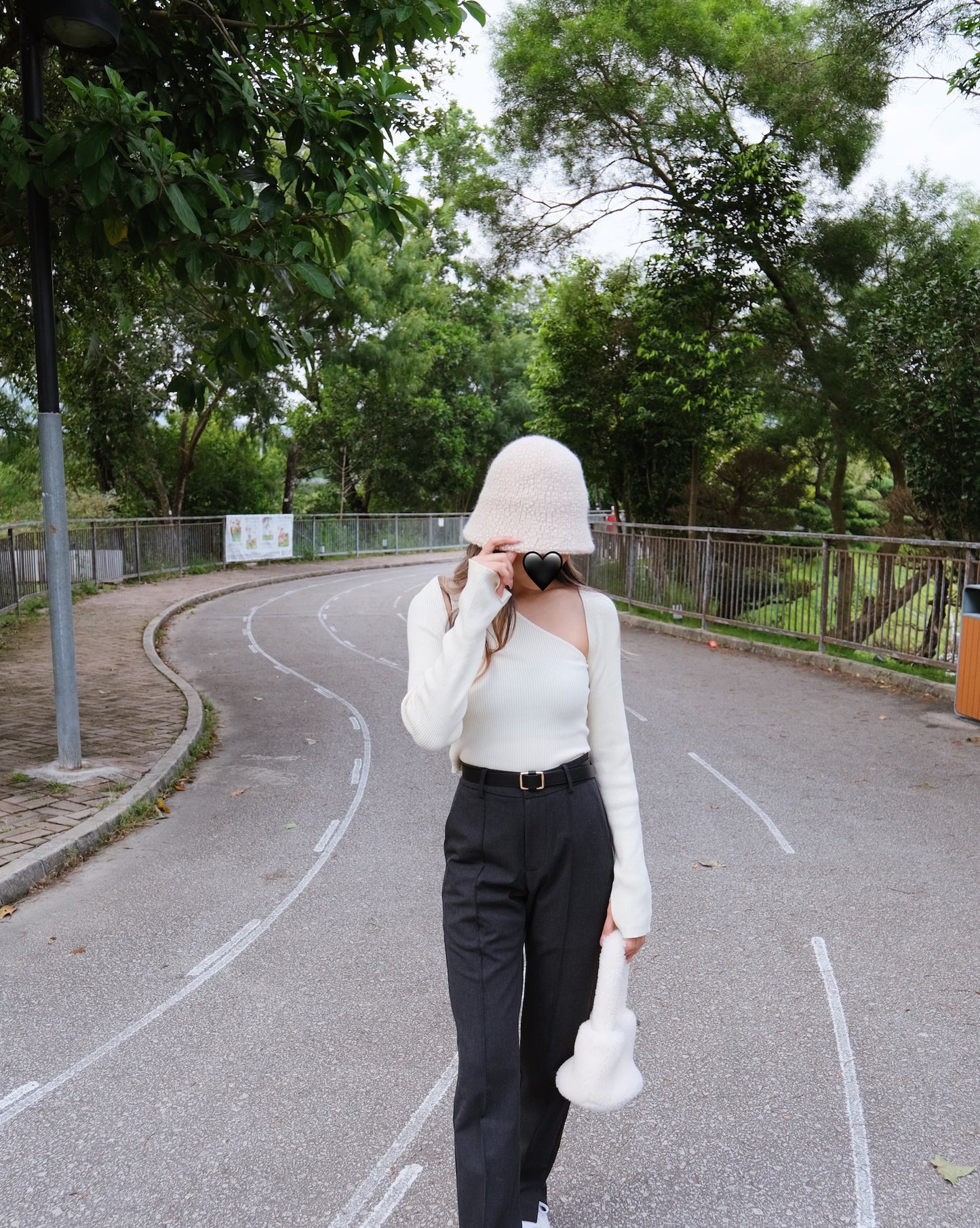 Stripes High-waist Slacks - Dark Grey