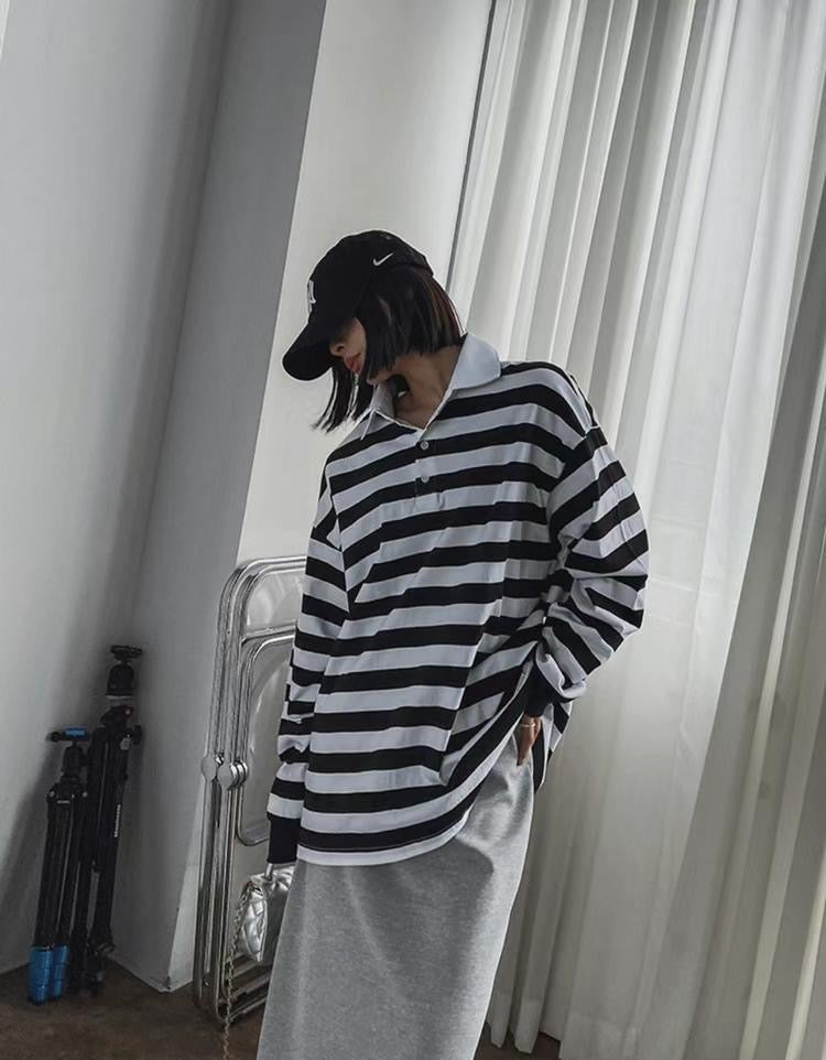 Polo Collar Basic Stripes Tee