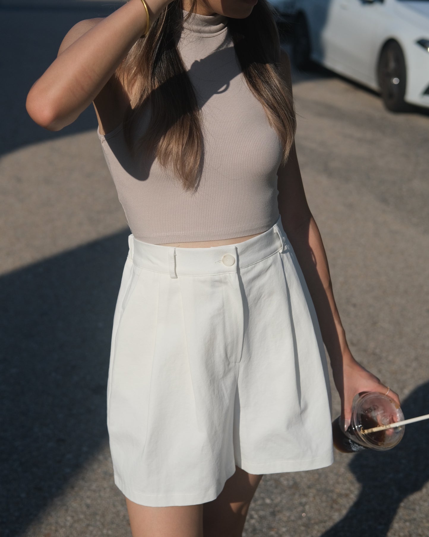 Modish Turtle Neck Tank Top - Beige