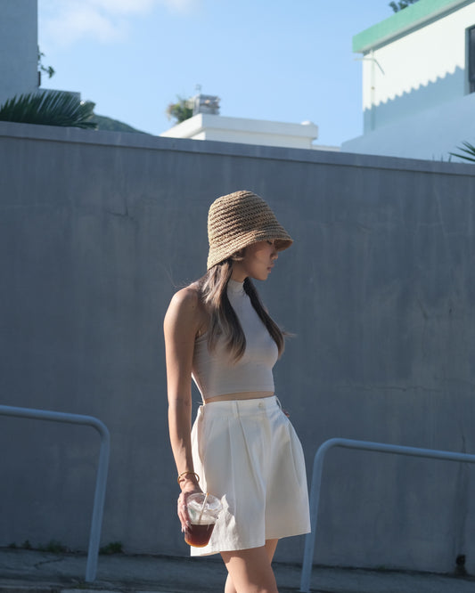 Modish Turtle Neck Tank Top - Beige