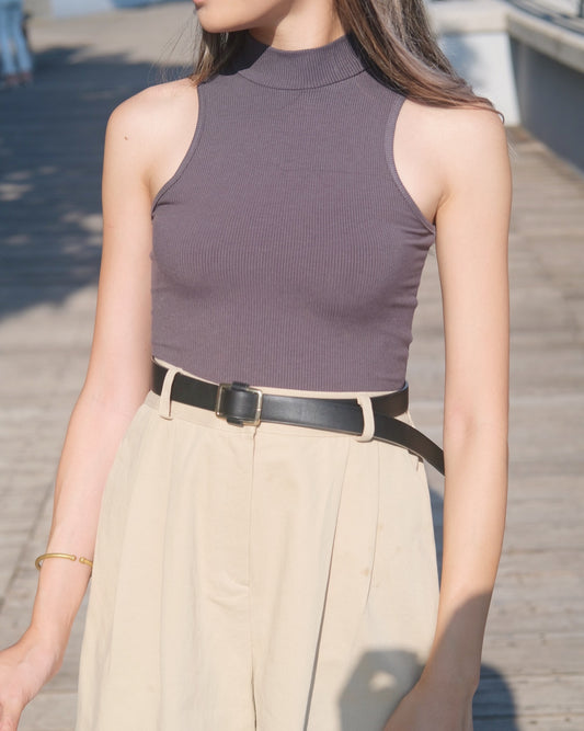 Modish Turtle Neck Tank Top - Dark Grey