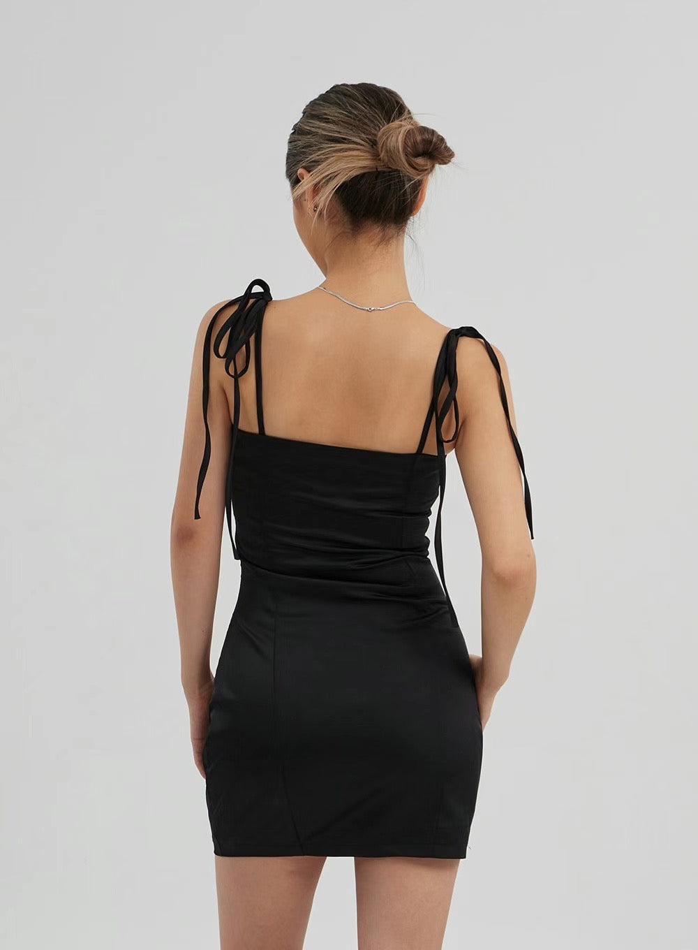 Perfecto Tie Shoulder Silky Dress - Black