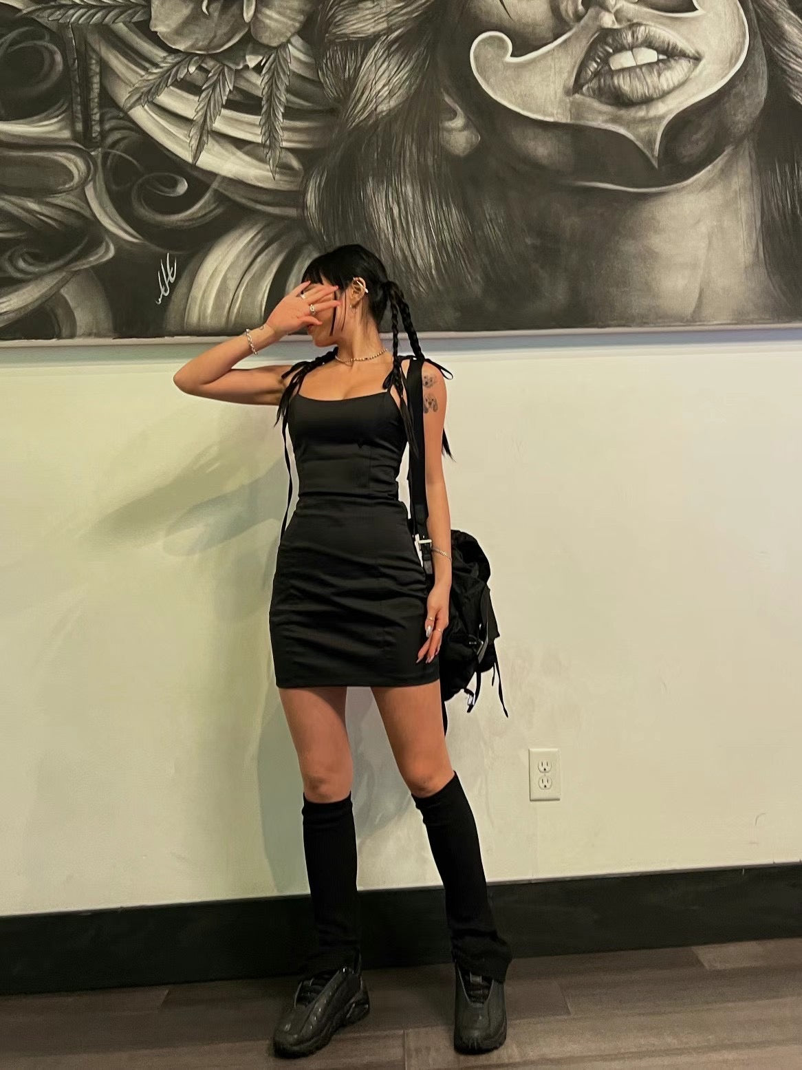 Perfecto Tie Shoulder Silky Dress - Black