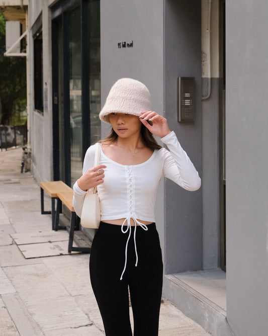 Braided Basic Long Sleeve Top - White