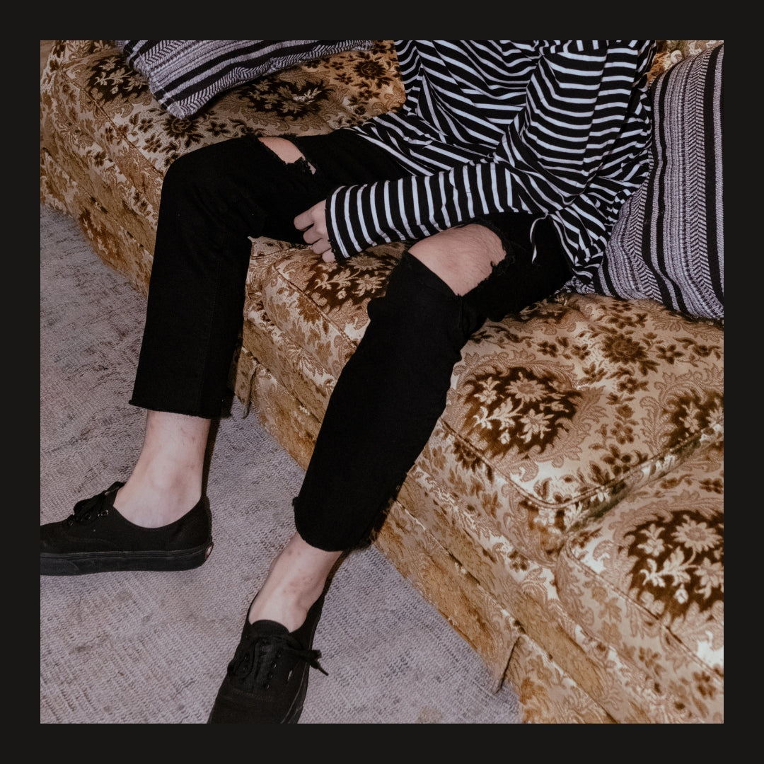 Ripped Knee Slim Straight Black Jeans