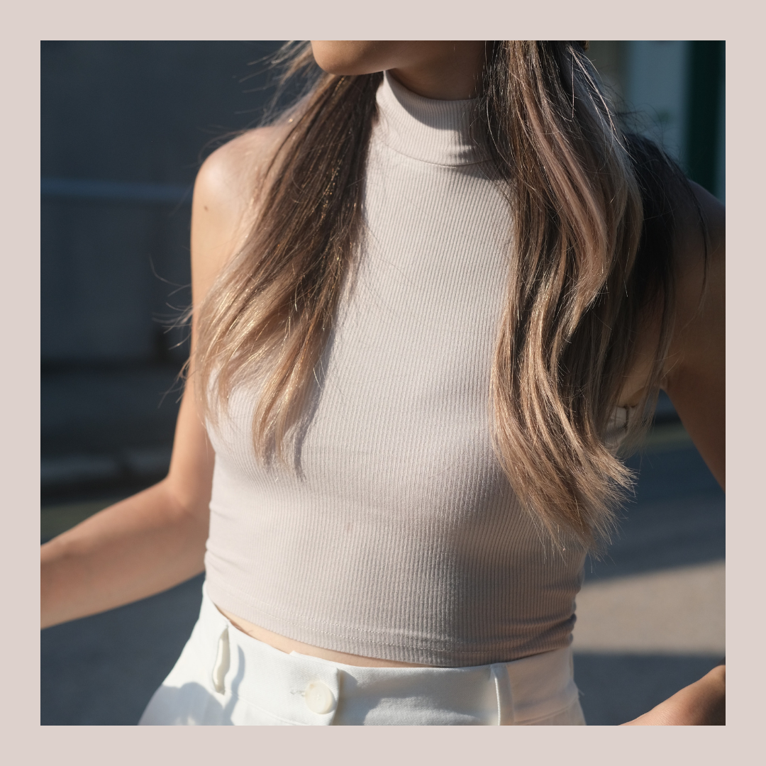 Modish Turtle Neck Tank Top - Beige