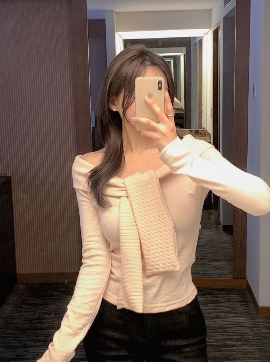 [ 🆕 氣質小性感 假兩件一字膊 ] Knot Off Shoulder Top - 3 colours