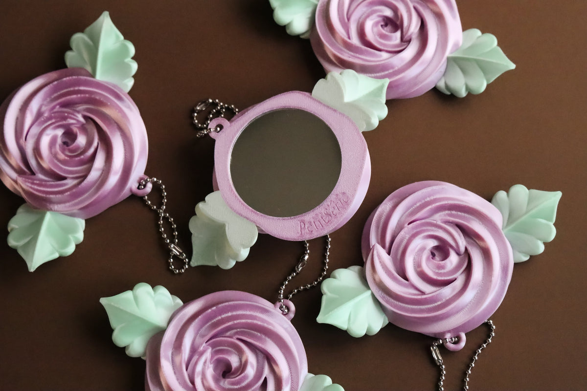 PetitSerie / Silk Rosette Mirror Charm [Lilac + Green]