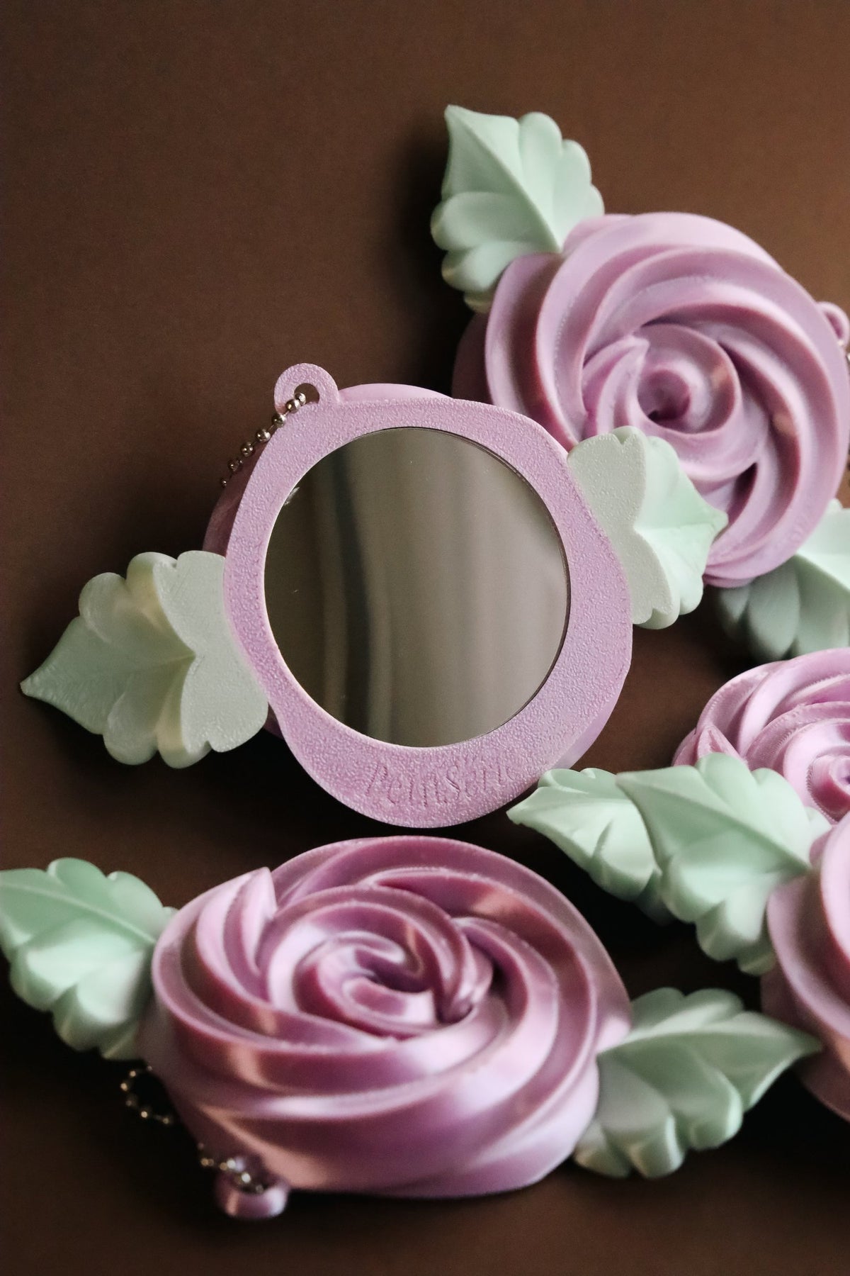 PetitSerie / Silk Rosette Mirror Charm [Lilac + Green]