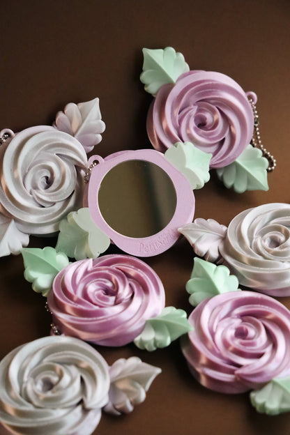 PetitSerie / Silk Rosette Mirror Charm [Lilac + Green]