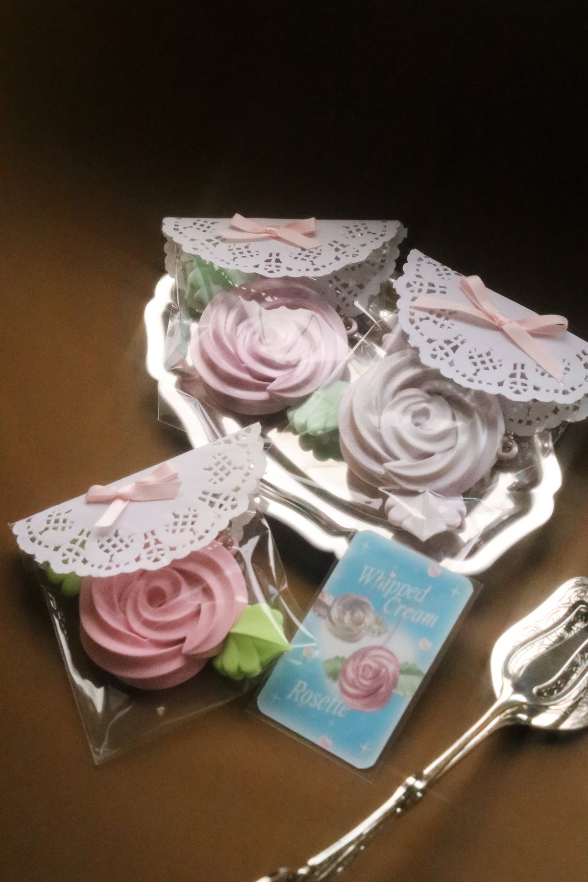 PetitSerie / Silk Rosette Mirror Charm [Lilac + Green]