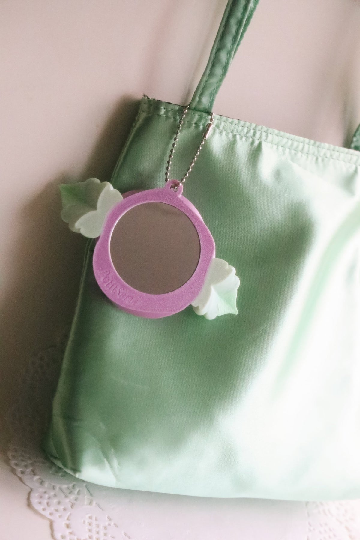 PetitSerie / Silk Rosette Mirror Charm [Lilac + Green]