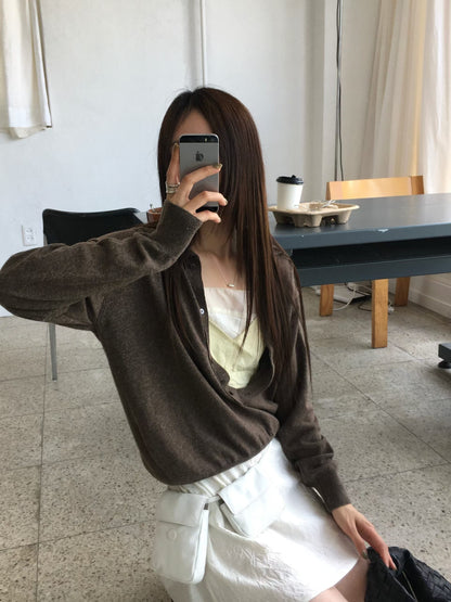 Collared Button-Front Fine Knit Sweater - 4 colours