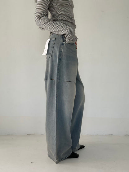 [ 🆕 垂感滿滿⋆˙⟡ 極致慵懶 ] On Me Ripped Baggy Jeans Straight