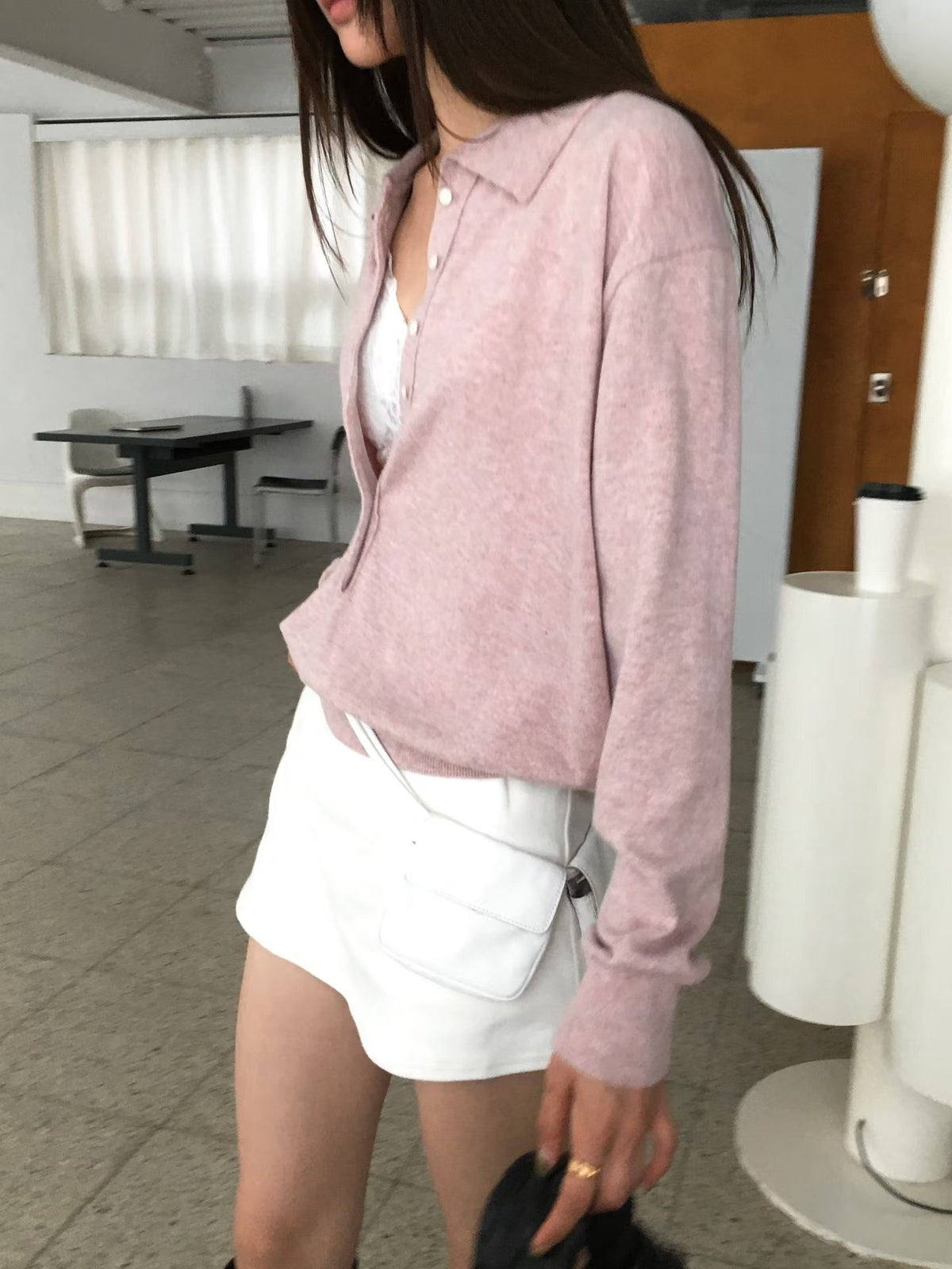 Collared Button-Front Fine Knit Sweater - 4 colours