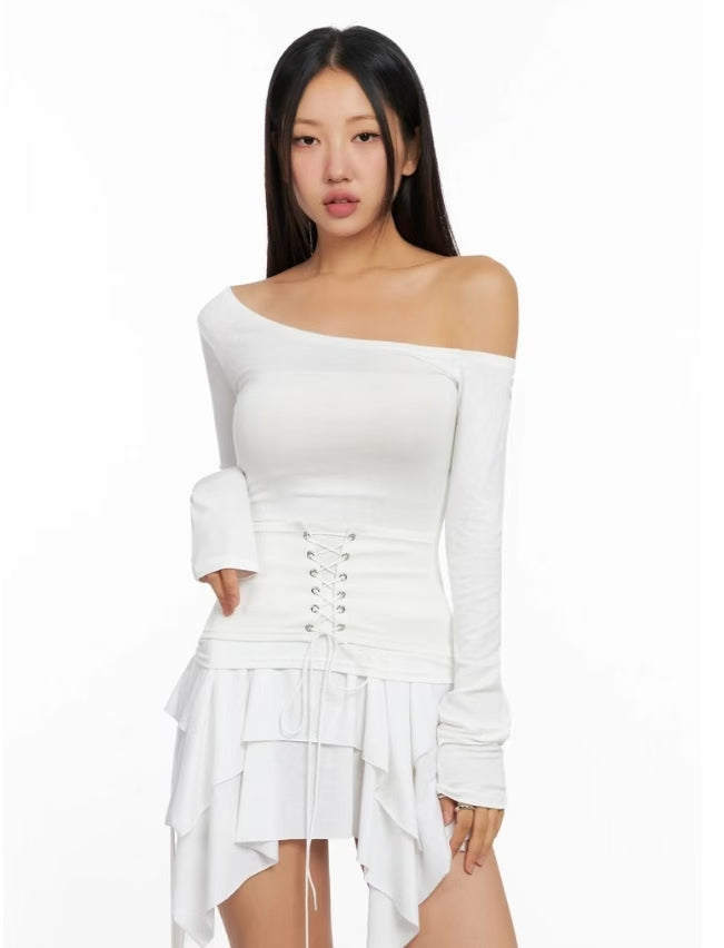 [ 🆕 設計感up! 🩰 綁帶斜膊薄 top ] Girdle Belt Top - 3 colours